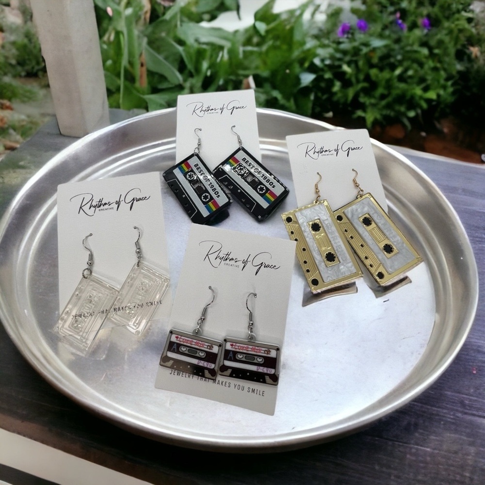 NWT Gold Cassette Earrings - Perfect for Music Lovers and Retro Enthusiasts! - Picture 2 of 6